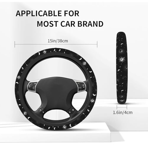 Star Moon Steering Wheel Cover Elastic Non-Slip Car Steering Wheel Covers with Seat Belt Shoulder Pad for Women Men - color: Star Moon