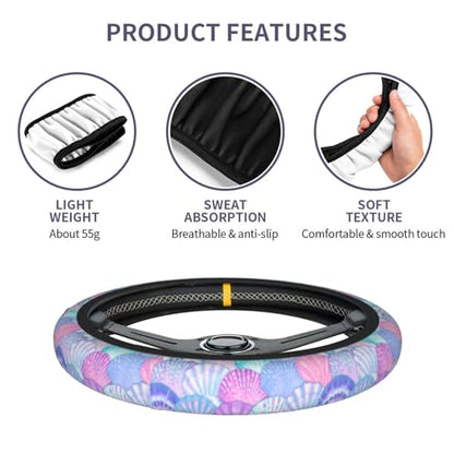 Mermaid Steering Wheel Cover Elastic Non-Slip Car Steering Wheel Covers with Seat Belt Shoulder Pad for Women Men - color: Mermaid