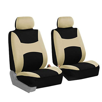 TLH Light and Breezy Flat Cloth Automotive Car Seat Covers Front Set Only, Airbag Compatible, Beige Color Universal Fit Car Seat Protector for Cars, Auto, Trucks, SUV - color: BeigeBlack
