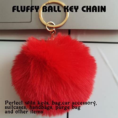 Cute Fluffy Steering Wheel Cover Set for Women, YUNXNYC 1 Set 8 Pieces Fluffy Car Accessories Set Soft Fuzz Handbrake Cover Gear Shift Cover Fur Seat Belt Shoulder Pads Furry Ball Key Chain (Red) - color: Red