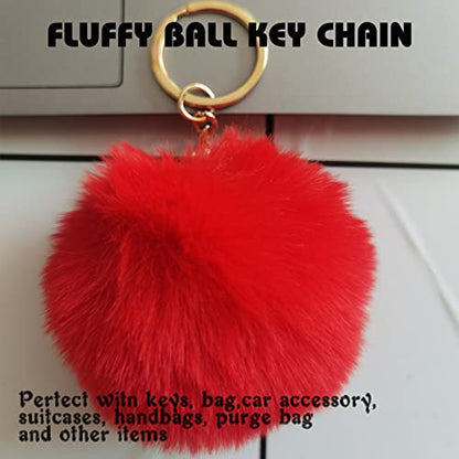 Cute Fluffy Steering Wheel Cover Set for Women, YUNXNYC 1 Set 8 Pieces Fluffy Car Accessories Set Soft Fuzz Handbrake Cover Gear Shift Cover Fur Seat Belt Shoulder Pads Furry Ball Key Chain (Red) - color: Red