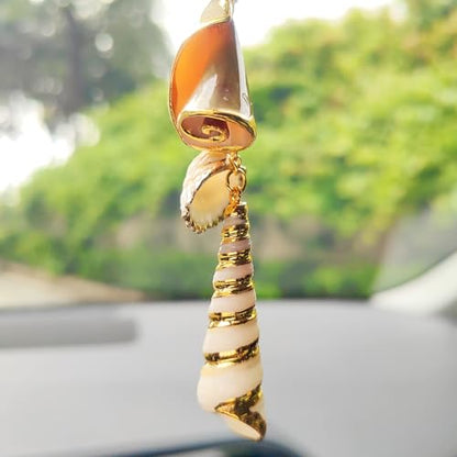 Sea Shell Rear View Mirror Accessories, Cute Seashells Chain Beach Decor Car Accessories for Men/Women, Boho Hanging Charms for Car Travel