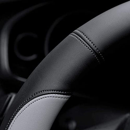 Valleycomfy Microfiber Leather Steering Wheel Covers Universal 15 inch (Gray) - color: Gray, size: Medium(Standard) Size[14.5"-15"]
