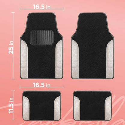 Carbella Glitter Bling Car Mats 4-Piece Set, Two-Tone Shiny Carpet Car Floor Mats, Stain-Resistant Floor Mats for Cars for Women, Universal Car Mat Set, Automotive Floor Mats - White Pearl
