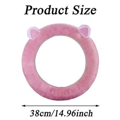JXJKMMN Cute Fluffy Steering Wheel Cover - Furry Ear, Winter Warm Fuzzy Car Decoration (Pink) - color: Pink
