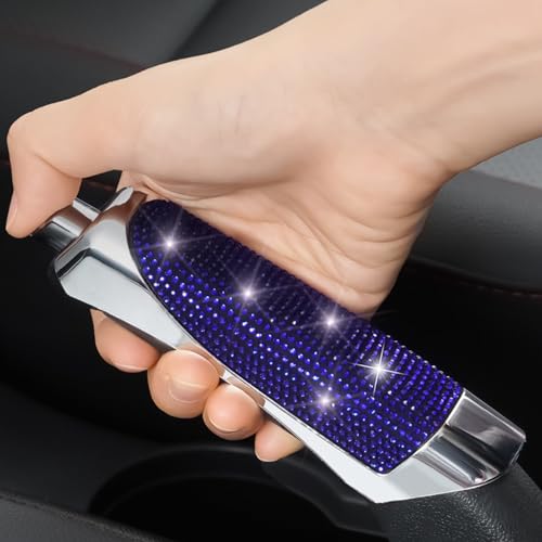 Car Handbrake Cover Bling Diamond Handbrake Housing, Cars Shift Gear Handbrake Covers, Rhinestone Handbrake Shell Pull Handle Protective Collars for Most Cars - color: blue