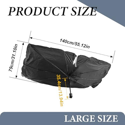 2026 Windshield Sun Shade Umbrella, Ultraviolet Protective Film and Heat Insulation Film, Emergency Rain Shield & Dashboard Protector, for Auto Windshield Covers Trucks Cars (55 in) - size: 140cm