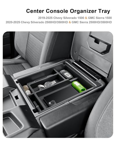 2026 Silverado 1500 Center Console Organizer For 2019-2026 Chevy Silverado 1500/GMC Sierra 1500/2020-2026 Silverado/Sierra 2500HD/3500HD Accessories Center Console - Only Fit Split-Bench Front Seat - size: 2019-2026 Silverado/Sierra