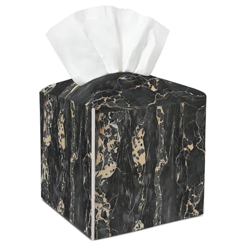 Black Gold Marble Tissue Box Cover Square, Waterproof Leather Tissue Box Holder, Elegant Facial Paper Organizer Dispenser Decor for Bathroom Nightstand Vanity Desk Office Car /003 - color: Pattern3