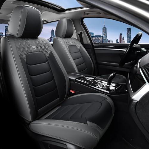 FLORICH Car Seat Covers, Leather Seat Covers, Front Seat Covers 2PCS,Waterproof Car Seat Protector, Auto Driver Seat Covers Accessories Fit for Most SUV Trucks(Gray&Black, Front Pair) - color: Gray&Black, size: Frontpair