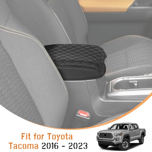 Thicker Center Console Cover fit for Toyota Tacoma 2016 2017 2018 2019 2020 2021 2022 2023,Waterproof Microfiber Leather Middle Console Armrest Cover,Arm Rest Box Lid Cushion Protector,Black - color: Diamond Quilted - Black