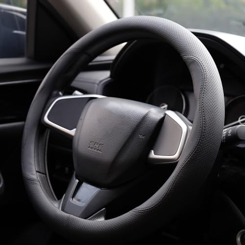 Steering Wheel Cover for Toyota Tacoma Tundra Sequoia 4Runner 2/4 Door SR5 Trail Limited TRD Pro Platinum Off Road 4x4 Sport Car Accessories, 2026 Leather 15.5-16 inch Black