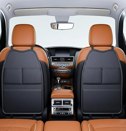 2 Pack Seat Back Protector - Leather Kick Mat with Storage Pockets, Front & Back Seat Cover for Kids -Large Capacity Car Seat Organizers and Storage for Child, Splashproof & Easy Clean