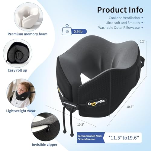 Patented Head-Bobble-preventing Ergonomic 360° Supporting Golden Formula Memory Foam Travel Neck Pillow w/3D Contoured Eye Mask Set Long Trip Sleeping Essentials for Airplane Flight Car Bus