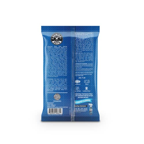 Chemical Guys Total Interior Cleaner & Protectant Wipes – 50 Pack Multi Surface Car Interior Cleaning Wipes for Dashboards, Doors and Seats – Safe for Trucks, SUVs, RVs and Home Use
