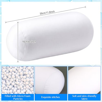 Geelin 2 Pcs Micro Bead Roll Pillow 11.8 x 6.3 Inch Pillow Bolster Soft Cylindrical Pillows for Sleeping Home Travel Neck Head Back Support Rest (White) - color: White