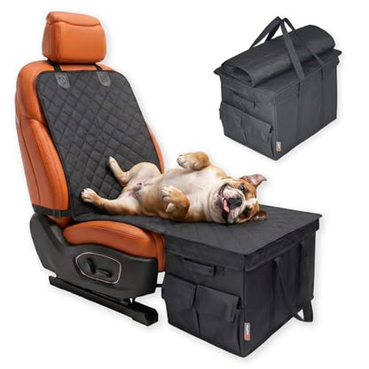 Back & Front Seat Extender for Dogs with Storage – Hard Bottom Dog Car Seat Cover, Waterproof Hammock Gap Filler for Cars, SUVs & Trucks, Scratch-Resistant Pet Seat Protector