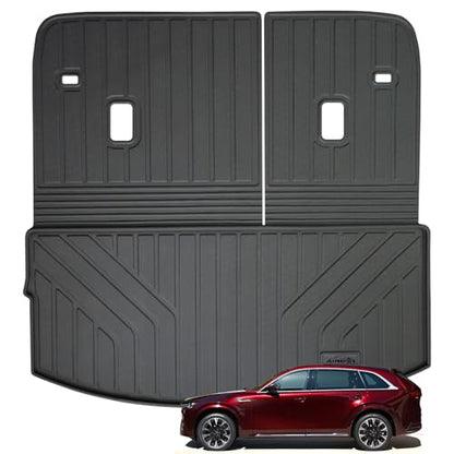 Large Cargo Liners for Mazda CX90 CX-90 2024 2025 2026 (Only Suitable for 7&8 Seats) (Not Suitable for 6 Seats), TPE All Weather Protection with Trunk Mat Covering the Backrest - size: 2024 2025 CX90 Cargo Mats