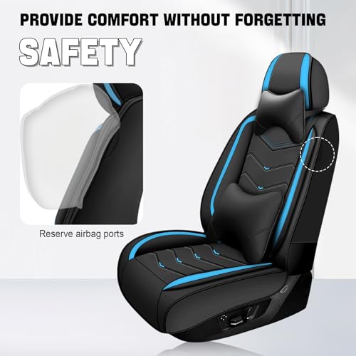 Car Seat Cover for KIA Soul 2010-2025, Driver's Seat Covers,Non-Slip Waterproof seat Cover,Wear-Resistant Nappa Leather car seat Covers. (Luxury 2 Seats/Black Blue) - color: Black Blue, size: Luxury 2 Seats