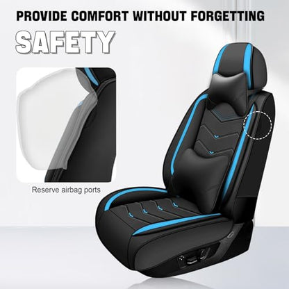 Car Seat Cover for KIA Soul 2010-2025, Seat Covers Full Set,Non-Slip Waterproof seat Cover,Wear-Resistant Nappa Leather car seat Covers. (Luxury 5 Seats/Black Blue) - color: Black Blue, size: Luxury 5 Seats
