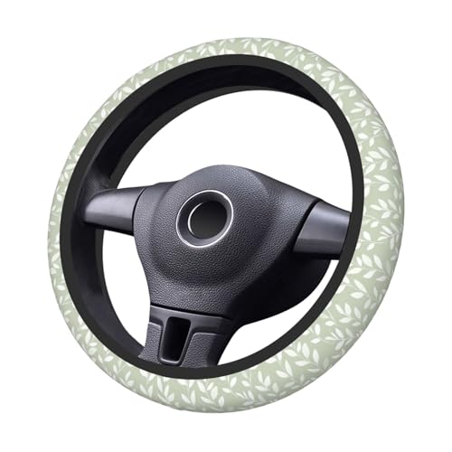 Steering Wheel Cover Leaf Botanical Sage Green Elastic Neoprene, Anti-Slip Universal Fit 14.5-15 Inch, Car Accessories Interior Decoration Wheel Protector for Cars, SUVs, Trucks - color: A023