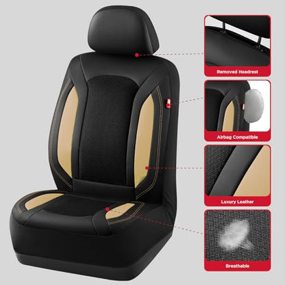 Rubbermaid Leather Mesh Car Seat Covers, Breathable Air Mesh Front Seat Cover, Universal Fit Slip-on Design, Airbag Compatible, Automotive Seat Protector for Most Cars, SUVs, Trucks, Vans-Beige - color: Beige