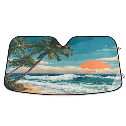 Sun Shade for Car Windshield Beach Scene Sunset Waves Foldable Sun Shield Heat and UV Protection Automotive Interior Protection - color: Beach 1
