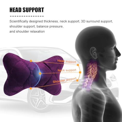 2PCS Car Headrest Pillow, Comfortable Ergonomic Design Vehicle Seat Neck Pillow for Driving Fatigue Relief, Soft Breathable Automotive Interior Head Rest Cushion Pad, Universal Fit (Purple) - color: Purple