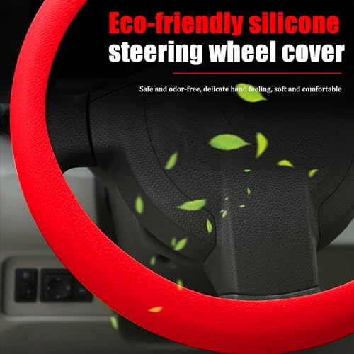 JDDRY Silicone Steering Wheel Protector,Universal Fit Auto Steering Wheel Cover(Red,1PC) - color: Red