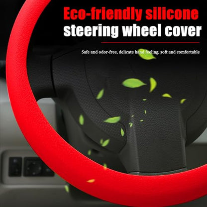 JDDRY Silicone Steering Wheel Protector,Universal Fit Auto Steering Wheel Cover(Red,1PC) - color: Red