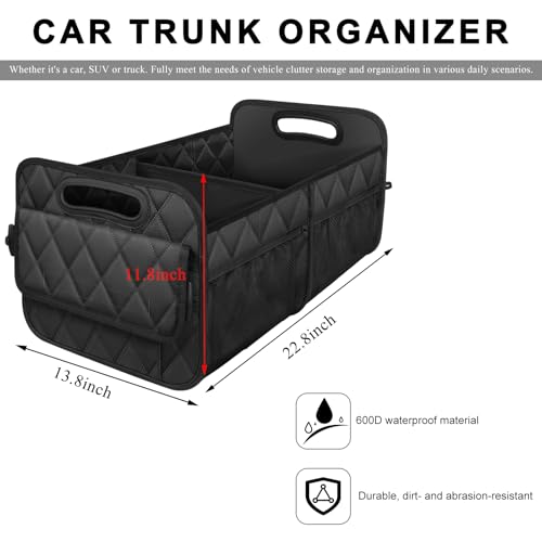 Car Trunk Organizer, Collapsible Auto Storage Box with Multi Pockets, Waterproof Oxford Cargo Organizer with Reinforced Handles, Universal Car Accessories for Men Women (Black)