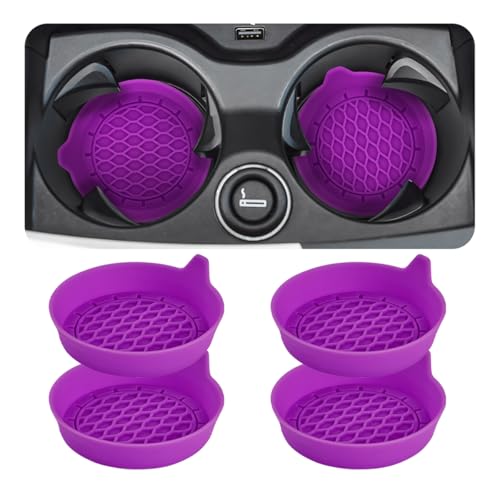 Zpana 4PCS Car Cup Holder Coasters, Silicone Non-Slip Vehicle Cup Recessed Mats, Sift-Proof Automotive Interior Drink Insert Decor Accessories, Universal for SUV, Sedan, Truck (Dark Purple) - color: Dark Purple/Silicone