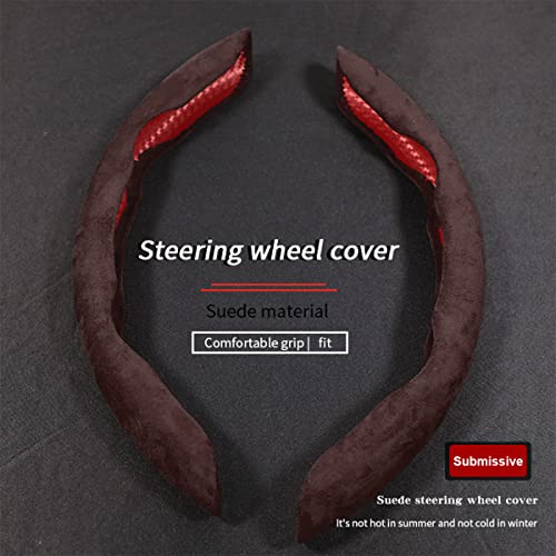 Car Steering Wheel Cover, Microfiber Suede Leather and Carbon Fiber Double Sided Design, Warm in Winter and Cool in Summer, Breathable Non Slip Segmented Protector for Most Cars (Turn Fur/Coffee) - color: Turn Fur/Coffee
