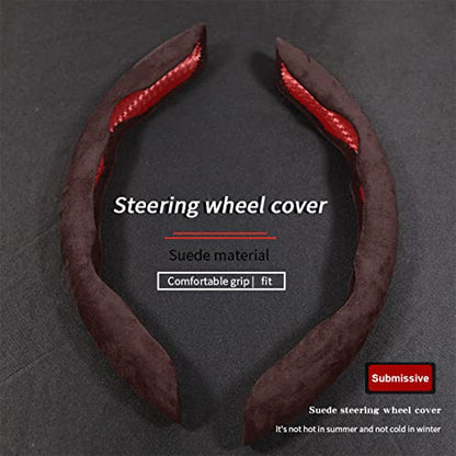 Car Steering Wheel Cover, Microfiber Suede Leather and Carbon Fiber Double Sided Design, Warm in Winter and Cool in Summer, Breathable Non Slip Segmented Protector for Most Cars (Turn Fur/Coffee) - color: Turn Fur/Coffee