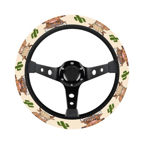 GENANY Cute Highland Cow Steering Wheel Cover, Non Slip Polyester Car Wheel Protector for Car SUV Truck, Universal 15 Inch - color: Cute Highland Cow