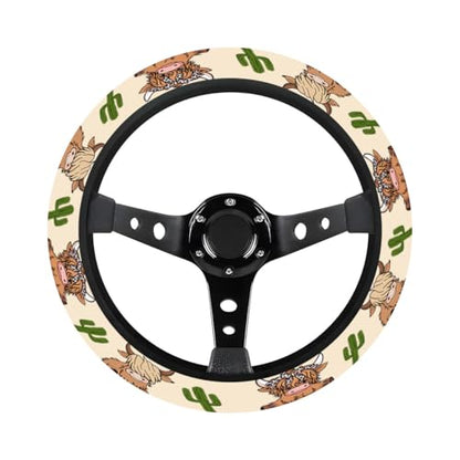 GENANY Cute Highland Cow Steering Wheel Cover, Non Slip Polyester Car Wheel Protector for Car SUV Truck, Universal 15 Inch - color: Cute Highland Cow