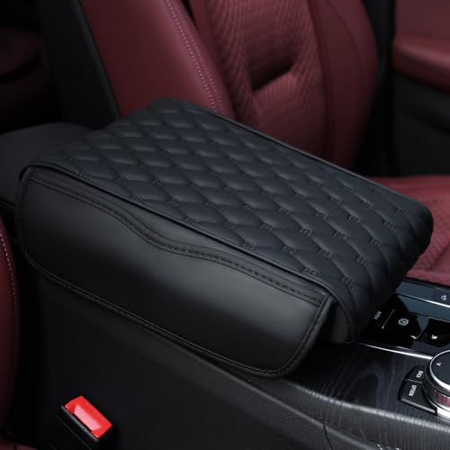 Einesin Center Console Cover, Arm Rest Cover, Memory Foam Microfiber Leather Car Armrest Cover Cushion With 2 Storage Bags, Universal Center Console Covers For Cars/Truck/Auto/Suv (Black)