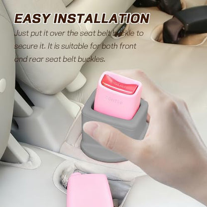2PCS Car Seat Belt Buckle Holder, Easy Access Silicone Auto Seatbelt Buckle Booster, Seat Belt Buckles Fixer Cover Makes Receptacle Stand Upright Buckling for Kids, Car Accessories (Gray) - color: Gray