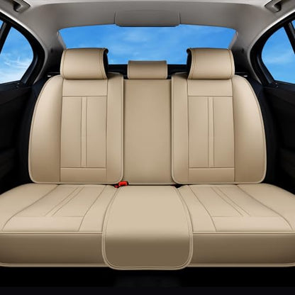Huidasource Beige Back Seat Cover Luxury Nappa Leather, Rear Seat Cover with Velcro Adjustable, Ventilation Holes, Seat Belts, Child Seats, Car Back Seat Covers Fit for Most Cars SUV Trucks, Beige - color: R# Beige, size: Rear