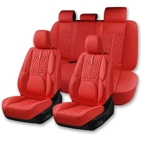 Car Seat Cover Set, Red Car Seat Covers, Waterproof Leather, Full Set, Protects and Upgrades Vehicle Interior, Airbag Compatible, Easy Installation and Cleaning - color: B_Red