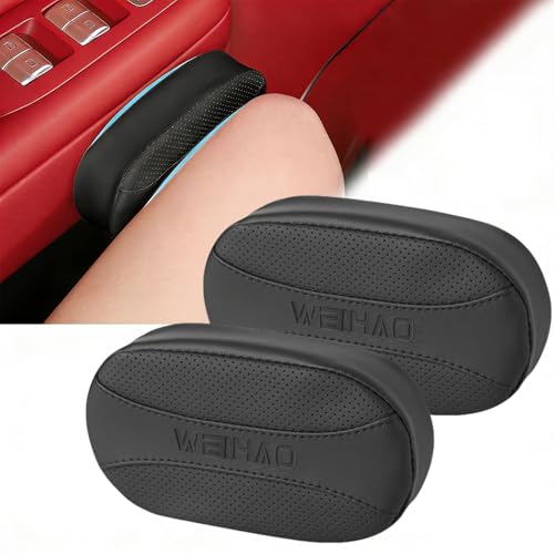 2PCS Car Knee Cushion Pad, Car Door Knee Pad Rest Cushion, Center Console Car Knee Pad Protector, Memory Foam Compact Knee Support with Hook & Loop, Nappa Leather Car Knee Support Cushion (Black) - color: Black-2 PCS