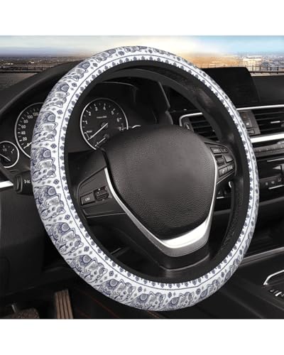 Steering Wheel Cover Accessories Neoprene Cover Non-Slip Breathable Easy to Install Suitable for Women Men Girls for Car SUV Van Truck Universal 14.5-15.5 Inch Blue Elephant - color: Blue Elephant