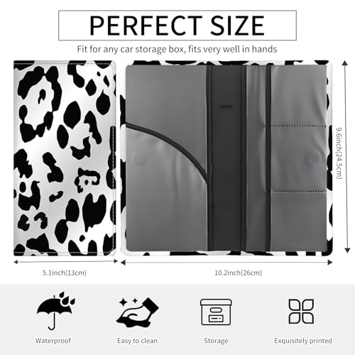 Premium Car Registration and Insurance Card Holder, Cute PU Leather Car Document Holder, Vehicle Glove Box Car Organizer with Magnetic Closure for Driver License, Cards Black White Cow Print - color: Black White Cow Print