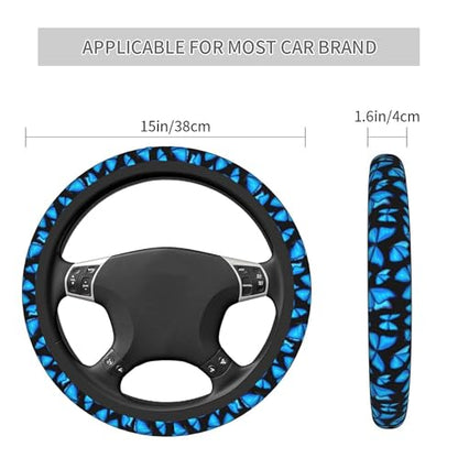 Blue Butterfly Steering Wheel Covers Non Slip Neoprene Steering Wheel Protector Universal 15 inch for Women Men Car - color: Black18