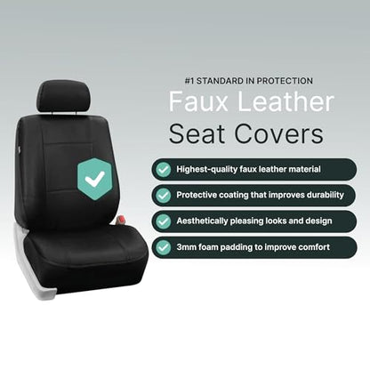 FH Group Front Set Faux Leather Car Seat Cover for Low Back Seat with Removable Headrest, Universal Fit, Car Seat Covers for SUV, Sedan, Black - color: Black, style: Front Set