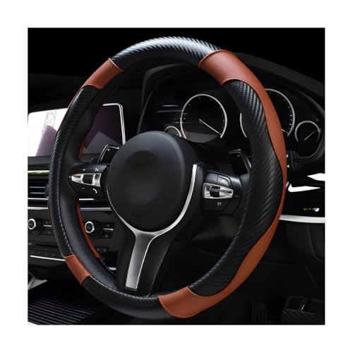 DXNQ Car Steering Wheel Cover, 15 Inch Carbon Fiber Leather Stitching Color Steering Wheel Protector, Anti-Slip Elastic Breathable Steering Wheel Cover Stylish Decor for Most Cars (Black & Coffee) - color: Black & Coffee