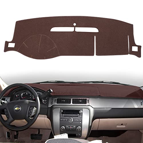 Dashboard Cover Dash Mat Compatible with 2007-2014 Chevy Chevrolet Tahoe Suburban,2007-13 Chevy Avalanche Silverado 1500 2500 3500 LTZ/GMC Sierra SLT Denali,2007-14 GMC Yukon XL (Brown) - color: Brown