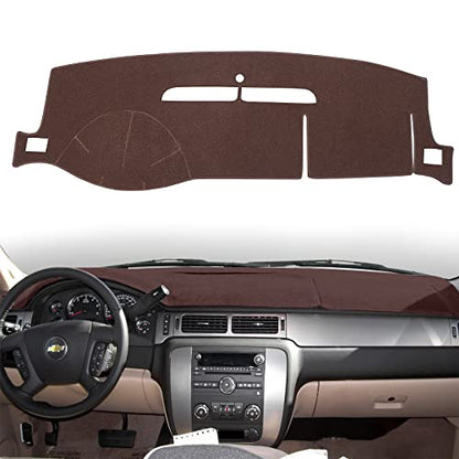Dashboard Cover Dash Mat Compatible with 2007-2014 Chevy Chevrolet Tahoe Suburban,2007-13 Chevy Avalanche Silverado 1500 2500 3500 LTZ/GMC Sierra SLT Denali,2007-14 GMC Yukon XL (Brown) - color: Brown