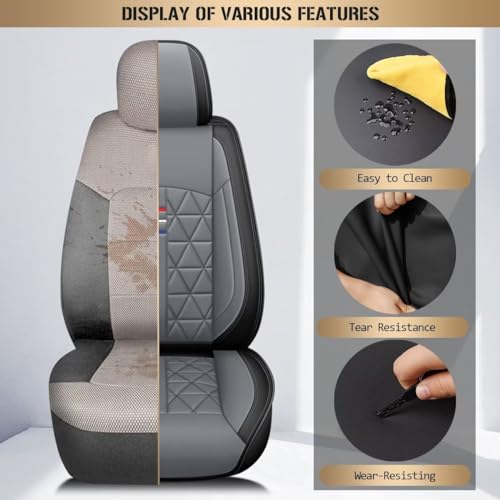Seat Covers Full Set for Nissan Rogue 2009-2025 2026: Faux Leather Car Seat Covers Waterproof Automotive Seat Protector Covers Compatible Airbag (5 Seats, Black&Grey)