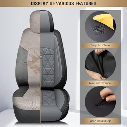 Seat Covers Full Set for Nissan Rogue 2009-2025 2026: Faux Leather Car Seat Covers Waterproof Automotive Seat Protector Covers Compatible Airbag (5 Seats, Black&Grey)